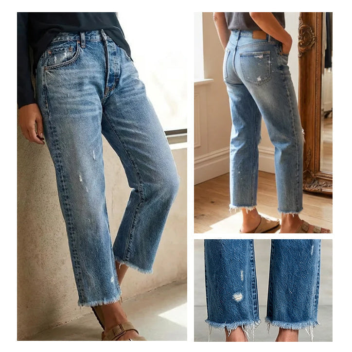 Women denim cropped pants with stretch fit ankle length