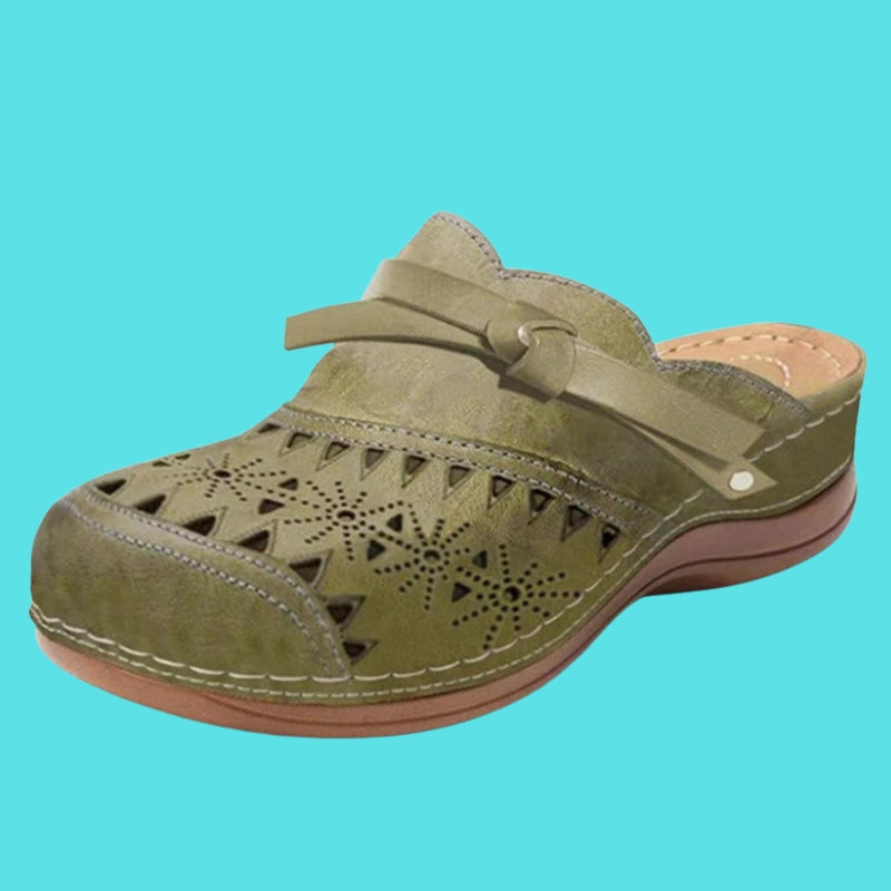 Women cushioned flat mules with bow detail slip-on open-back design