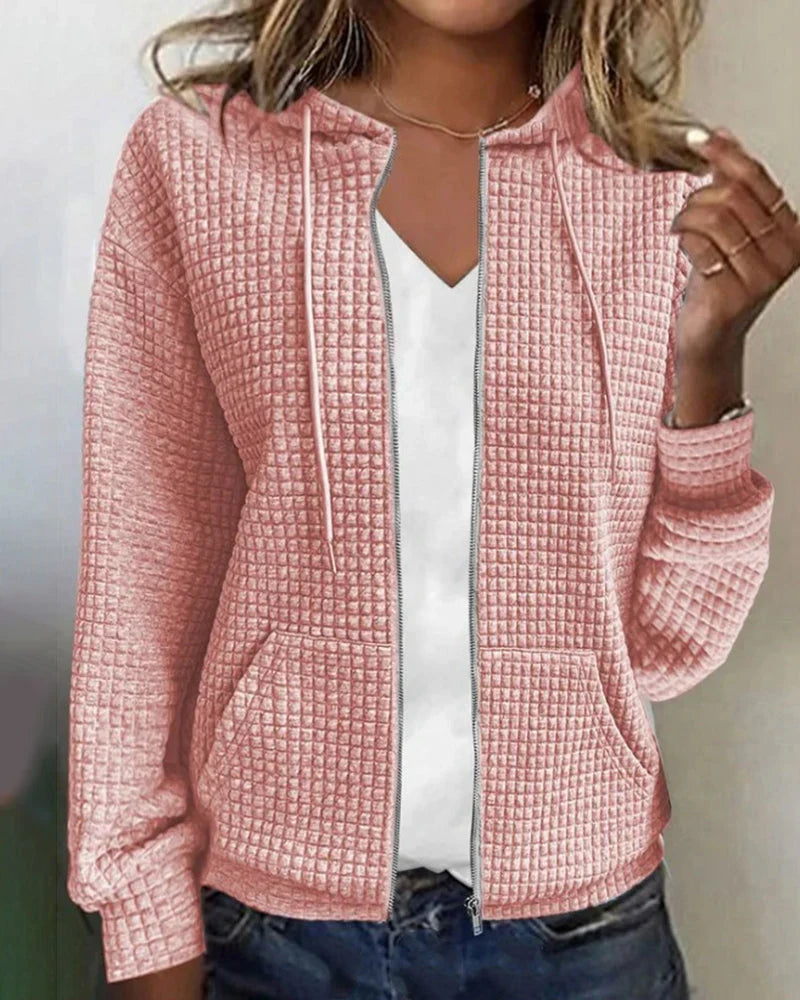 Women cotton blend casual jacket relaxed fit with front pockets
