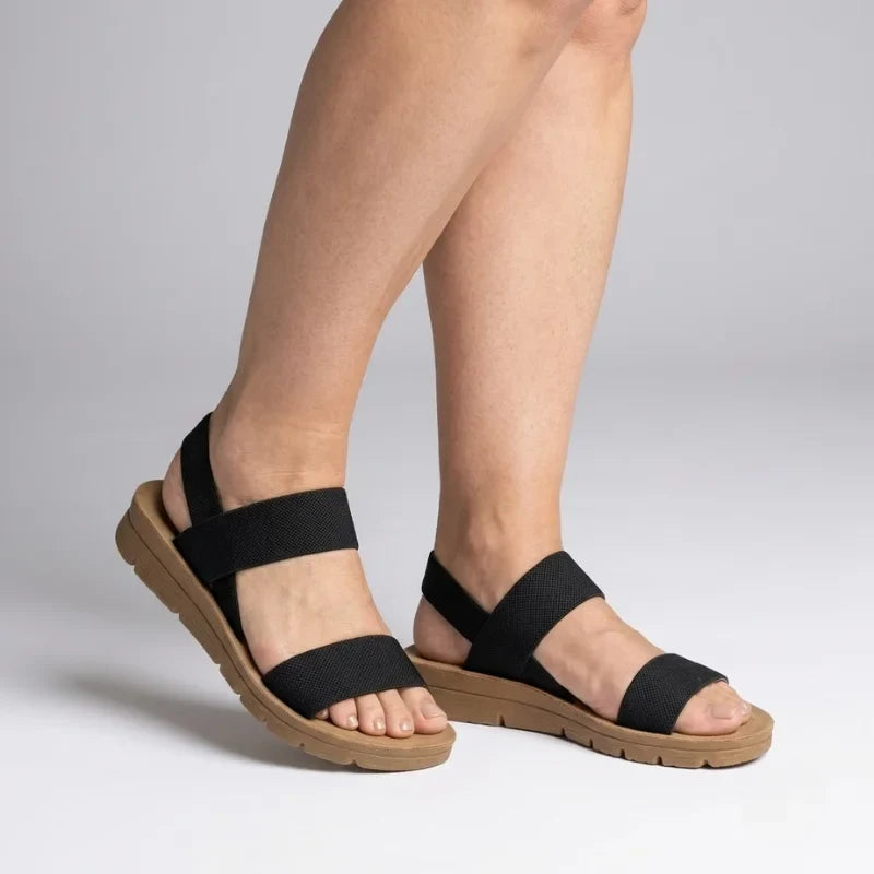 Women comfort slip-on sandals with soft footbed, lightweight stretch straps