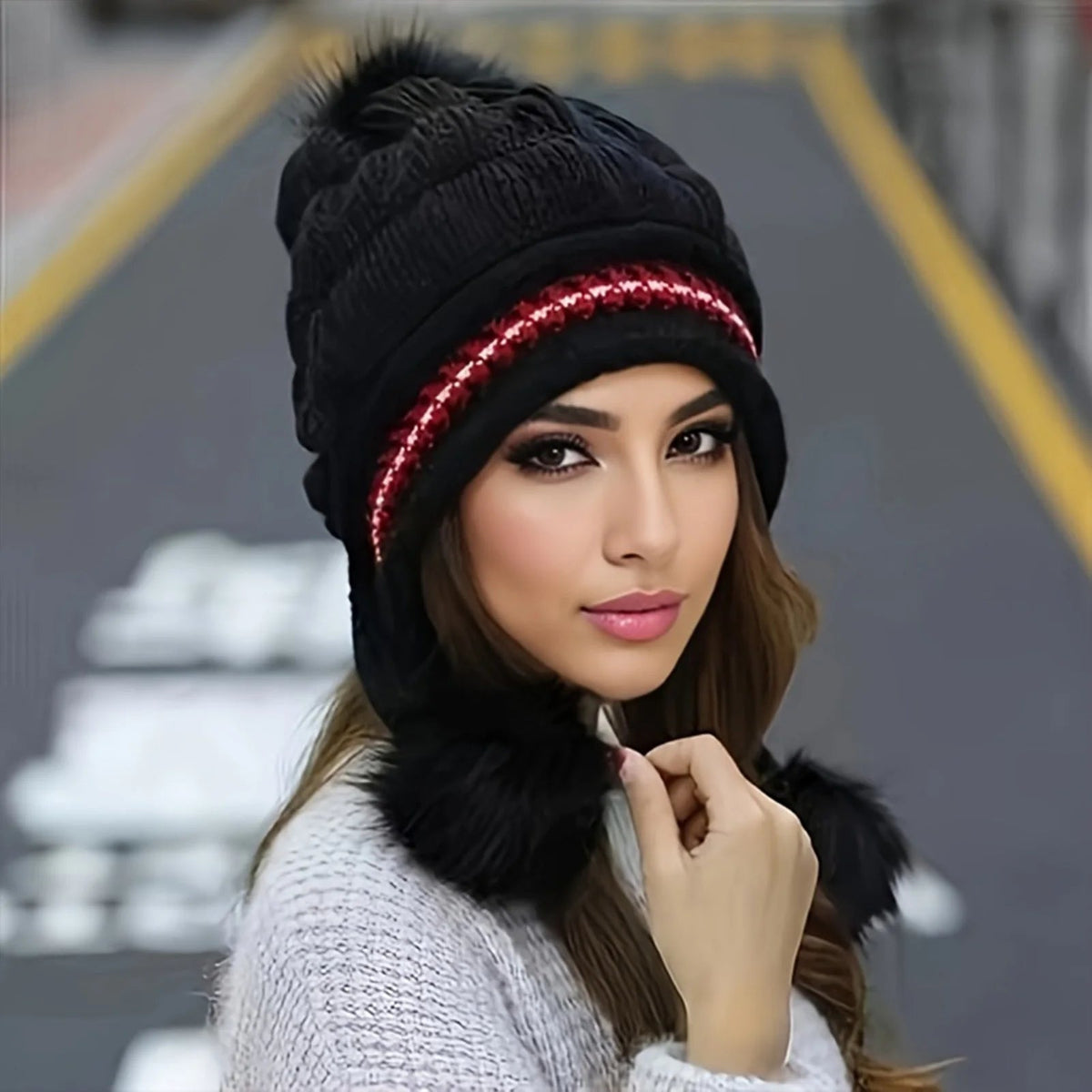 Women's Beanie Hat | Fleece Lined, Knit Design | Winter Pom Pom Style
