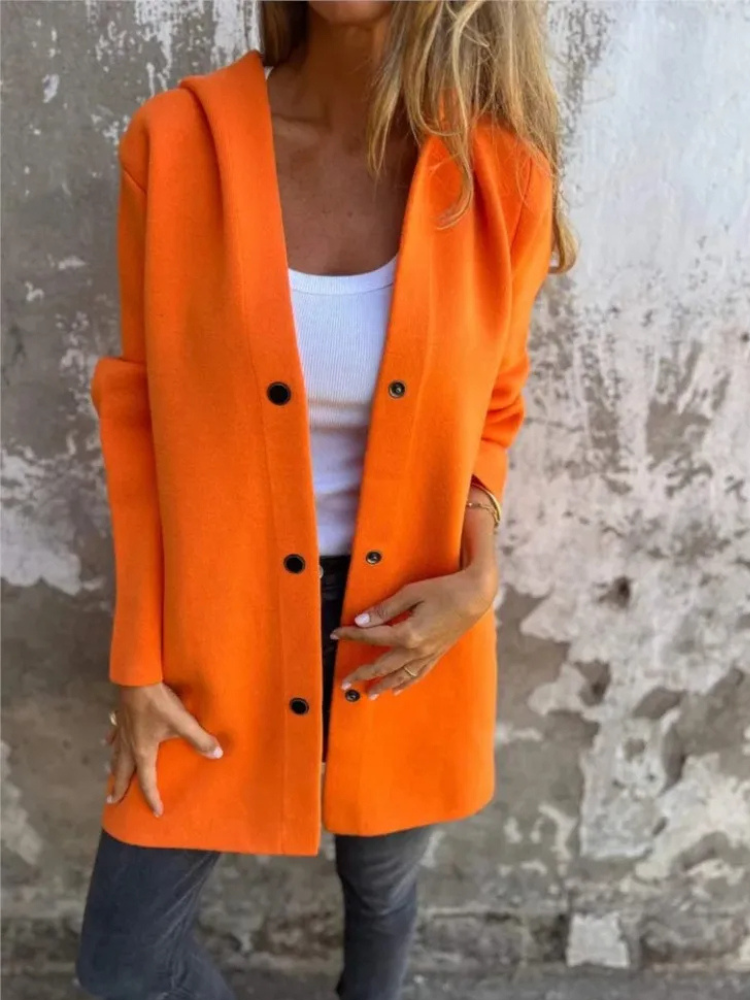 Women's Knit Cardigan | Hooded, Button Closure | Elegant