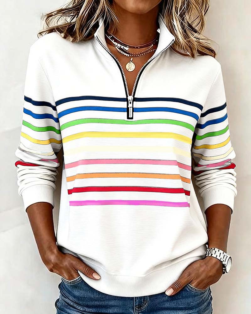 Women's Striped Sweater | Quarter Zip, Soft Comfort