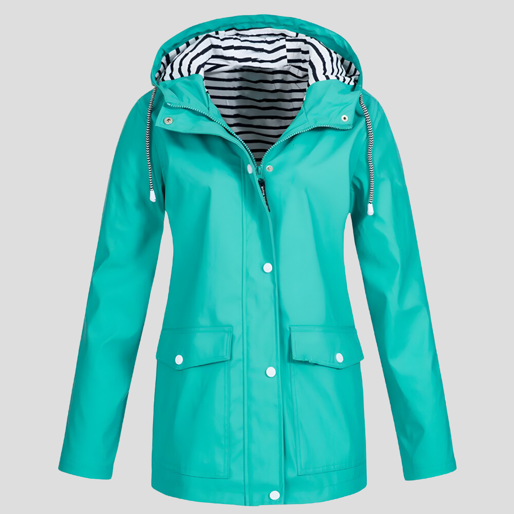 Women waterproof windproof hooded jacket relaxed fit with zip pockets