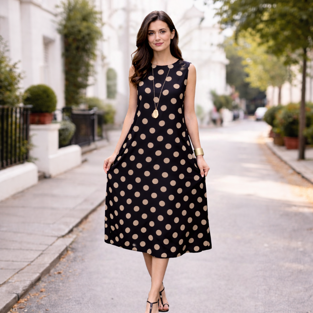 Women's Polka Dot Maxi Dress | Tummy Control, Flowy | Black