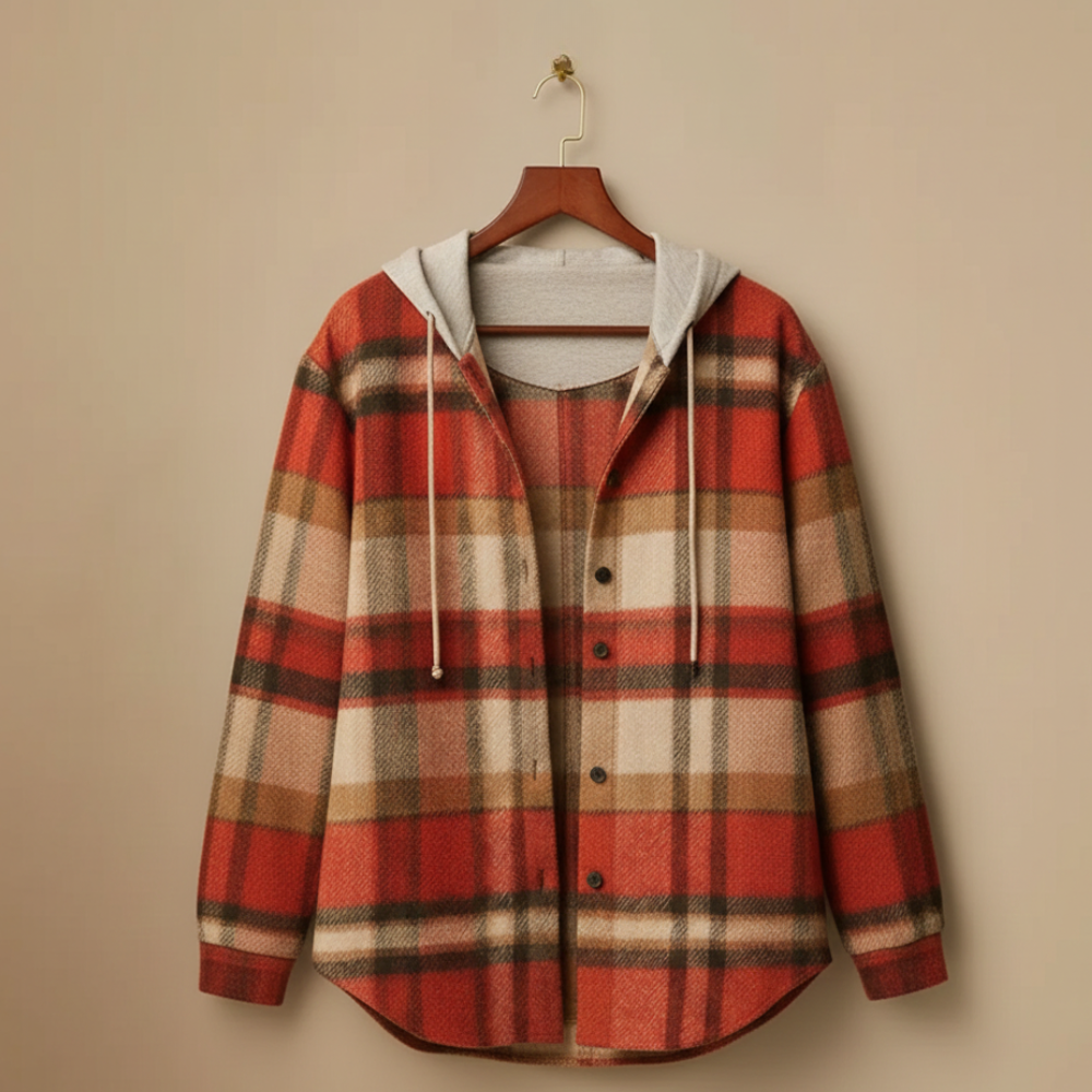 Plaid hooded jacket women relaxed fit with breathable fabric