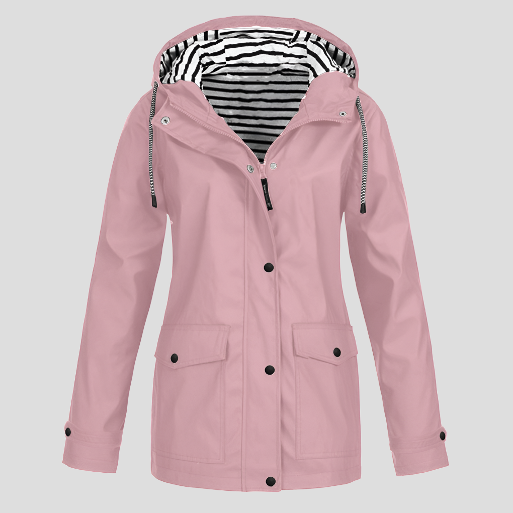 Women waterproof windproof hooded jacket relaxed fit with zip pockets