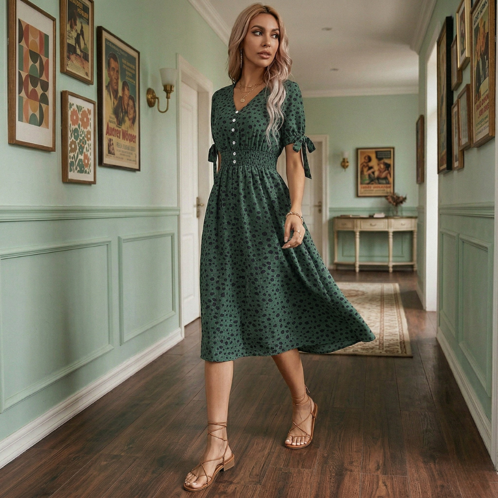 Polka Dot Dress Women Short Sleeve Vintage Inspired Style