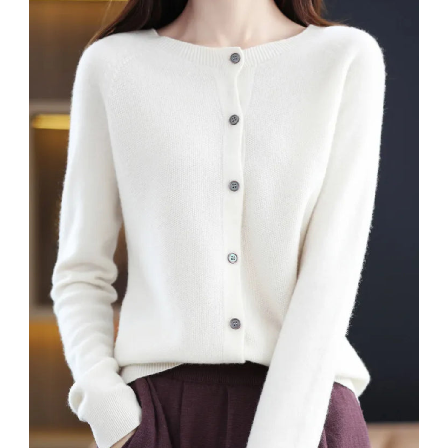 Women's Cardigan | Button Front, Round Neck | Winter