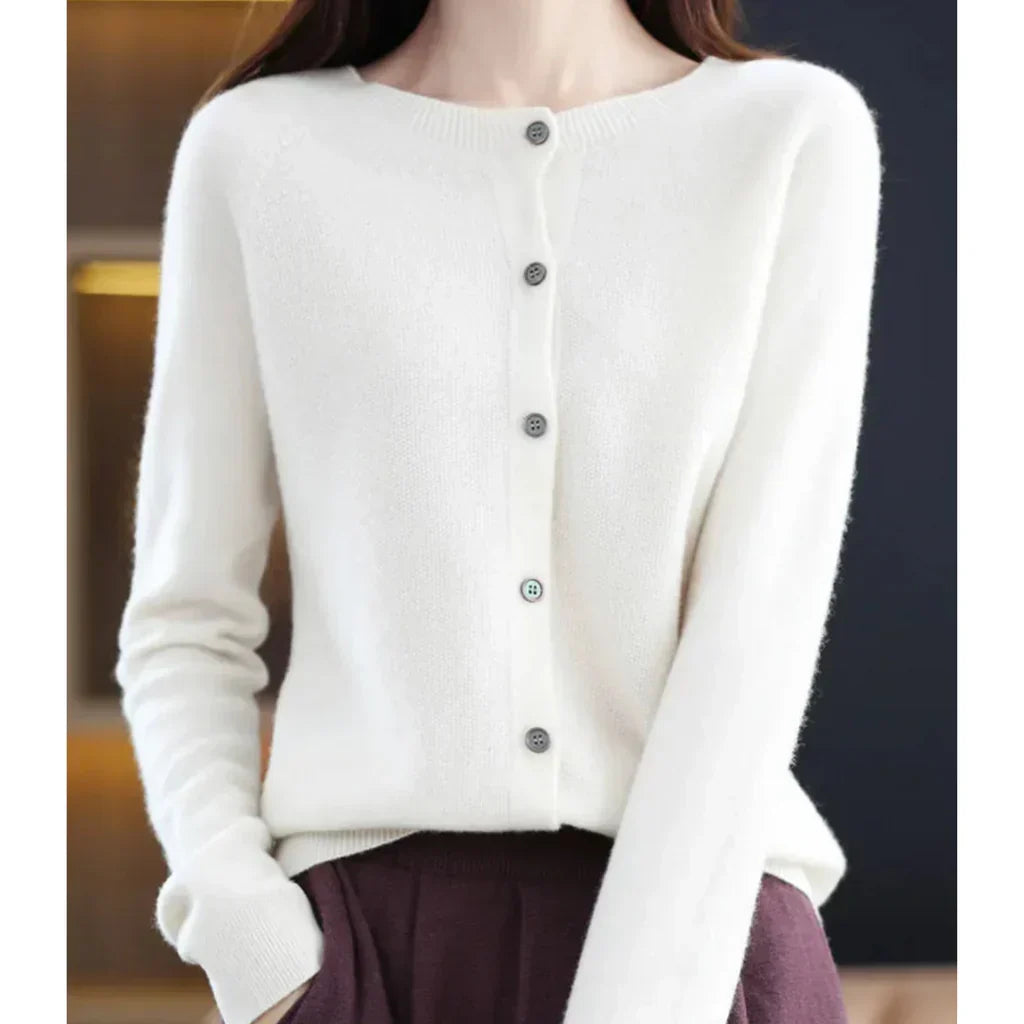 Women's Cardigan | Merino Wool, Soft | Crew Neck, Button Front