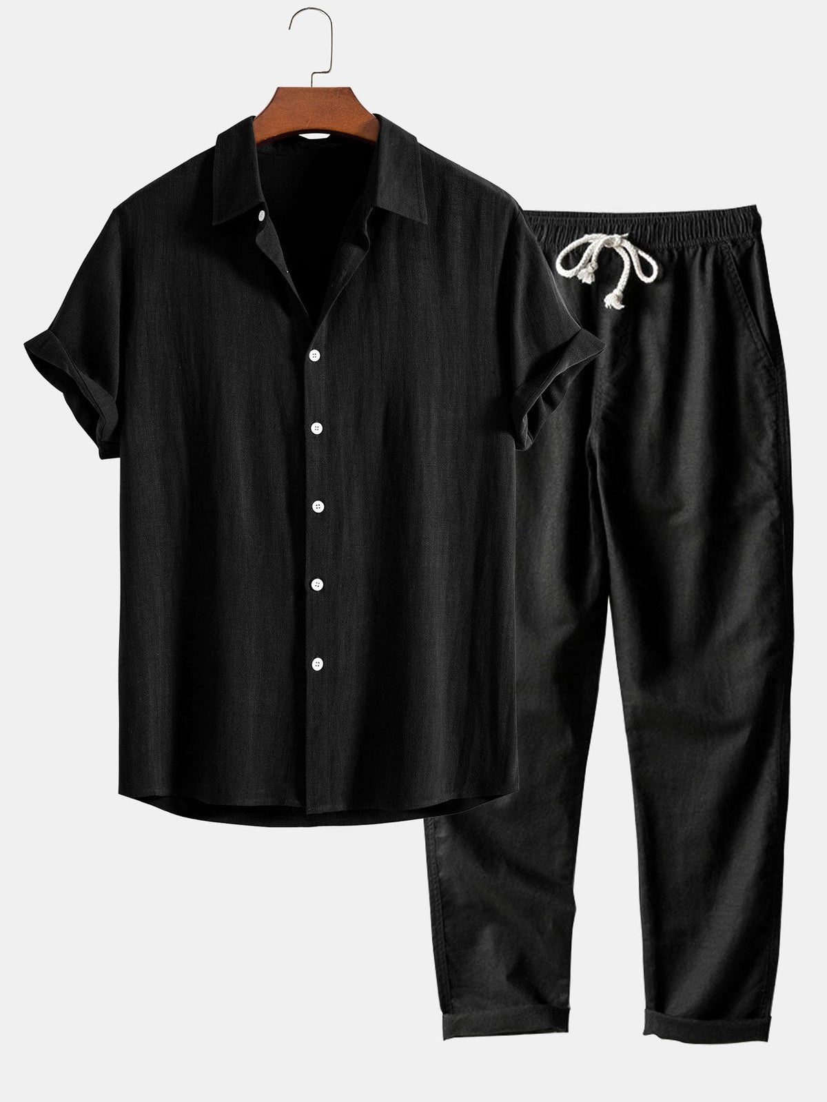 Men's Two-Piece Set | Button Shirt & Shorts with Drawstring