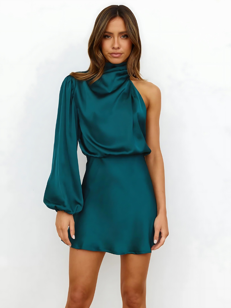 Christmas Party Dress | Women's One Shoulder Maxi Dress, Draped, Elegant