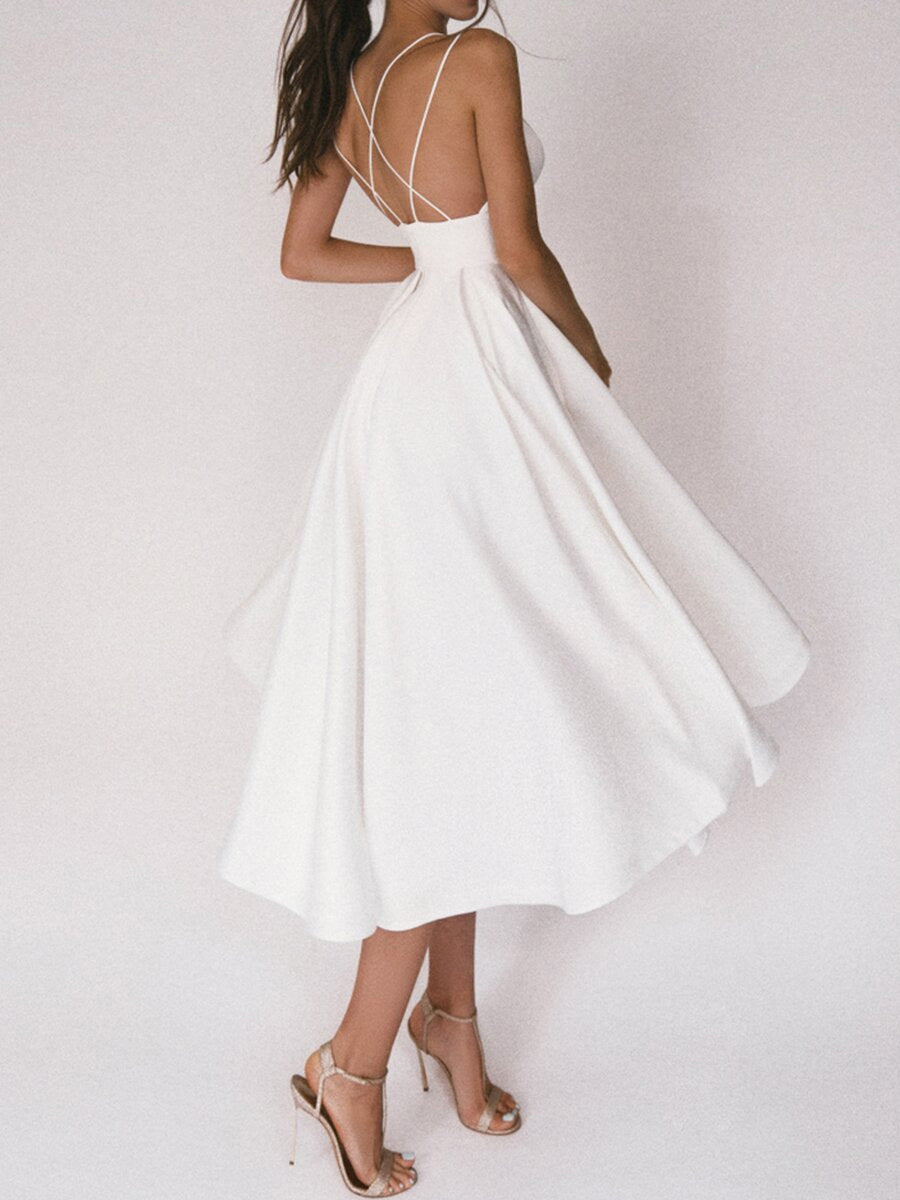 Lune London Grace Elegant Spaghetti Strap Dress with V-Neck