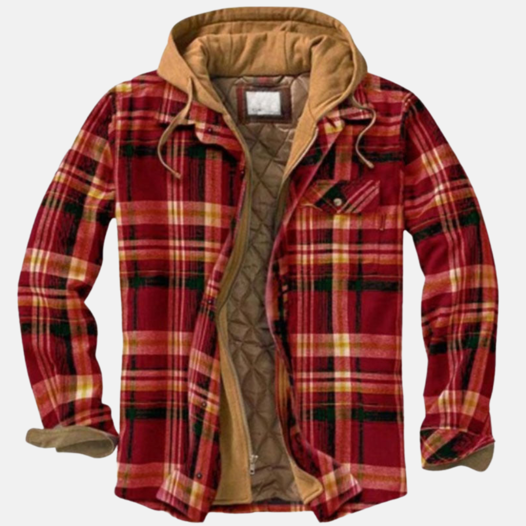 Plaid hooded jacket men lined warm winter casual