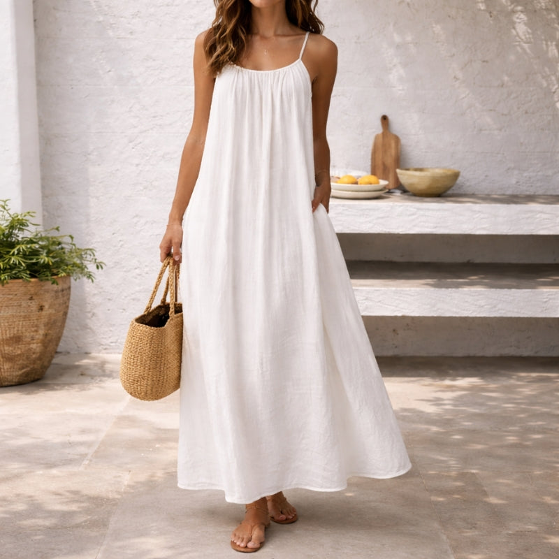 Women's Linen Loose Summer Dress | Spaghetti Strap Maxi