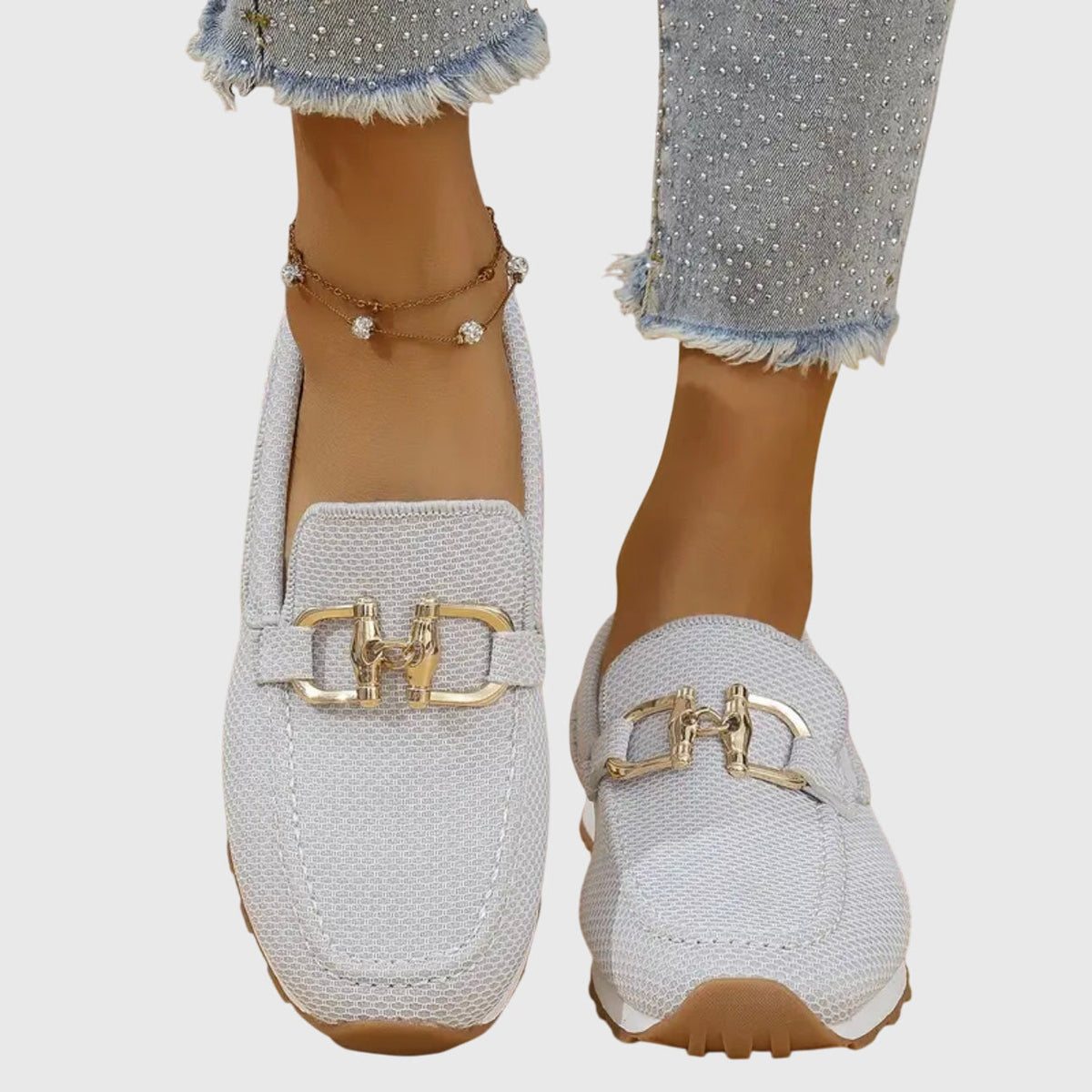 Women orthopaedic loafers with gold horsebit detail cushioned insole