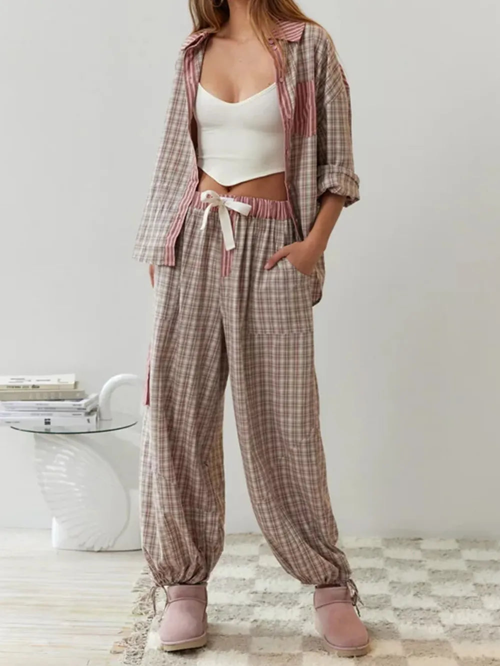 Pajama Set | Women Striped Two Piece Set | Soft Cozy
