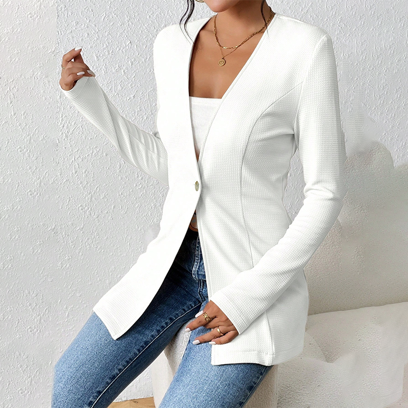 Women tailored single button blazer structured silhouette open lapel