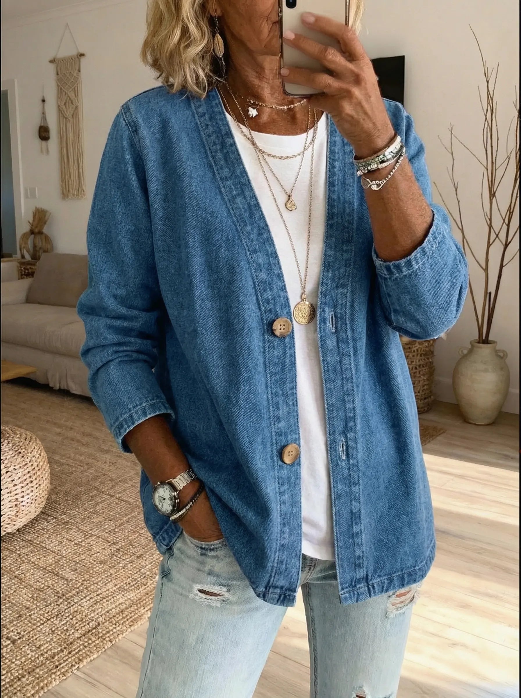 Denim Jacket | Straight Fit, Button Closure