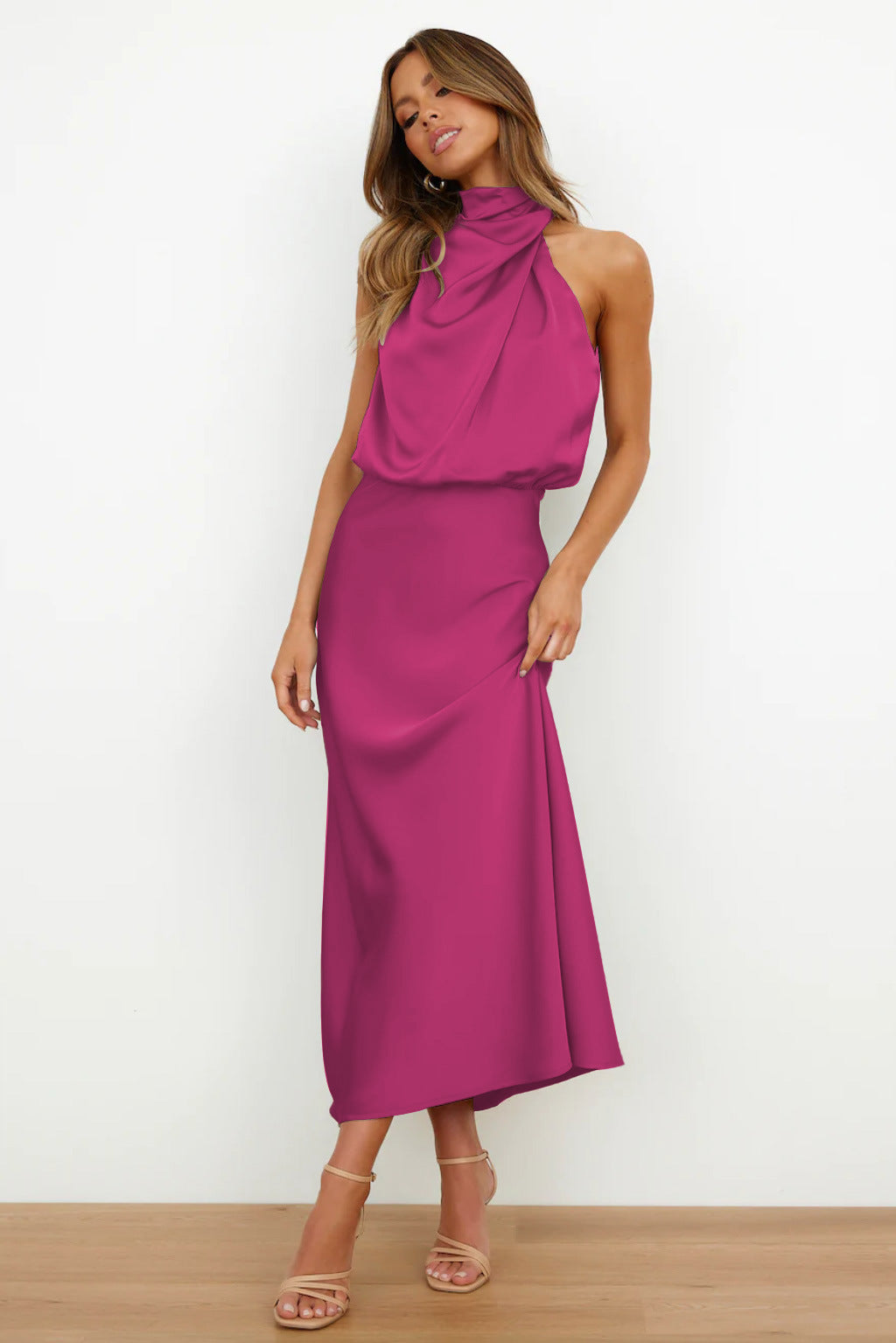 Evening Dress | Halter Satin Dress | Women's Formal Wear
