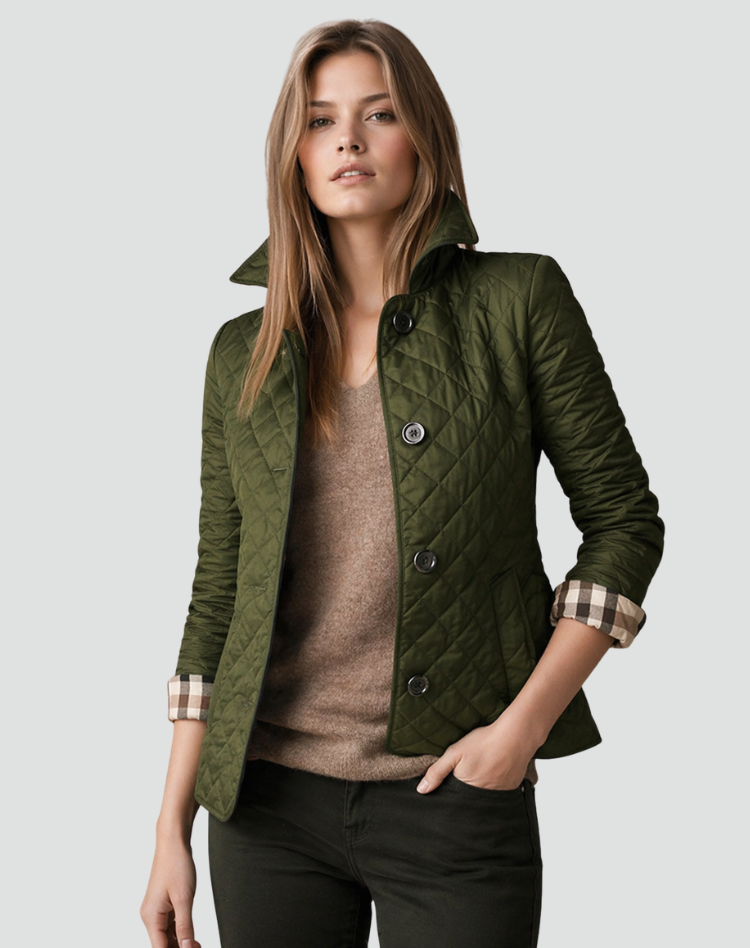 Women quilted transition jacket regular fit with button collar