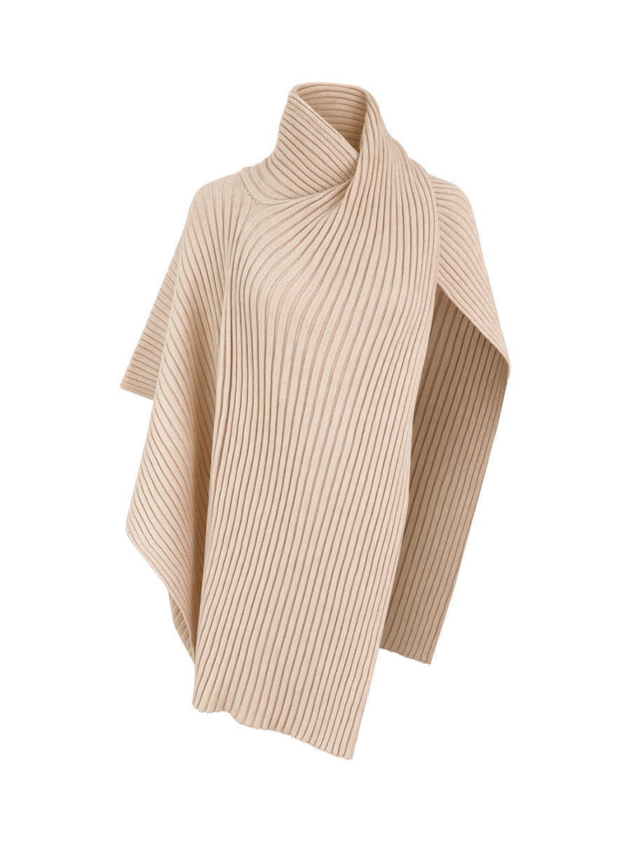 Women viscose knit sweater top asymmetric hem high neck loose fit