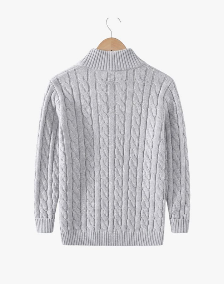 Men cable knit half zip sweater mock neck in classic textured pattern