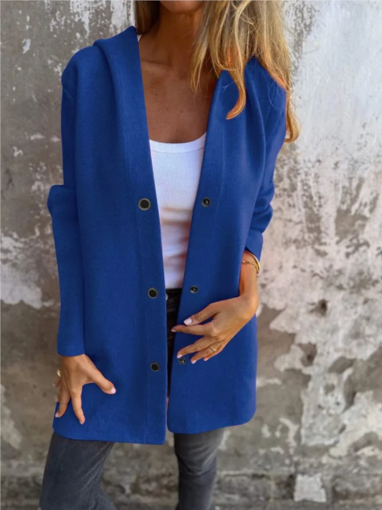 Women's Knit Cardigan | Hooded, Button Closure | Elegant