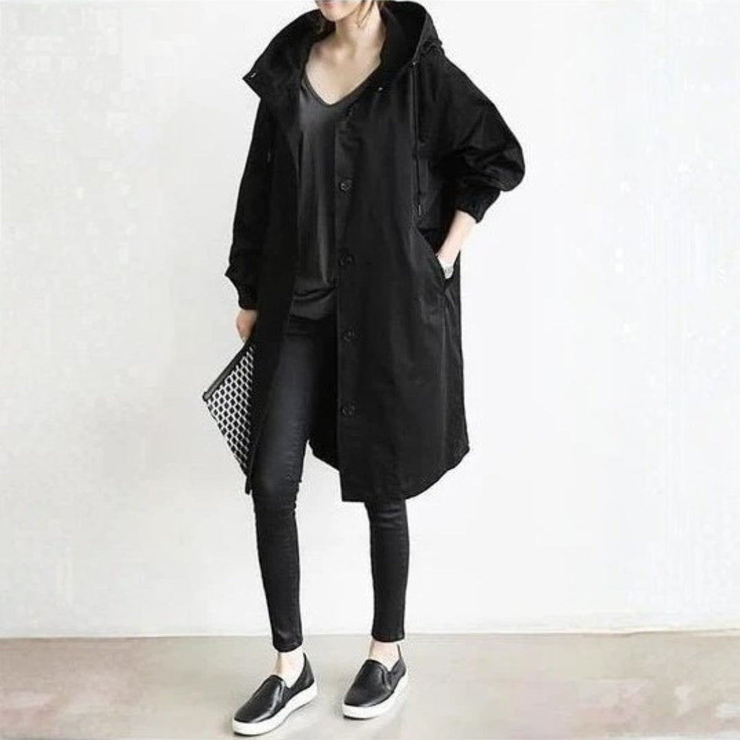 Women's Long Coat | Button Front Streetwear | Versatile Casual