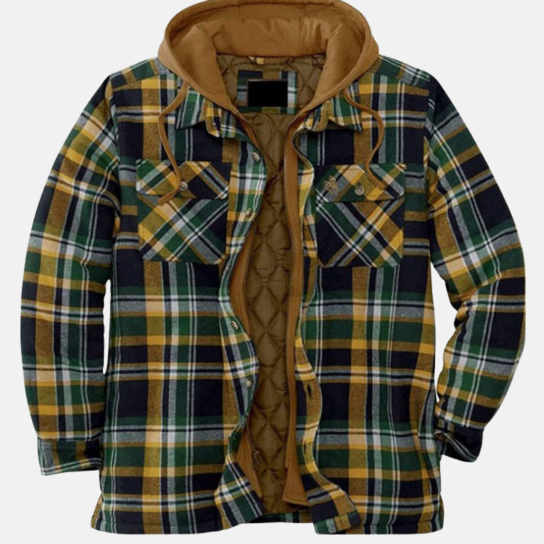 Plaid hooded jacket men lined warm winter casual