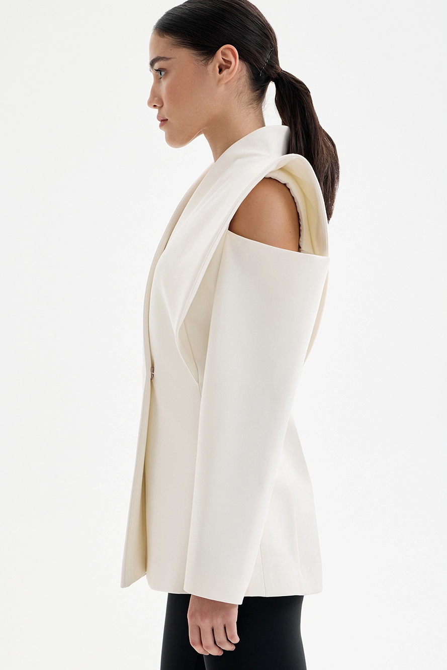 Women's Blazer | White, Structured Shoulders, Fitted Cut
