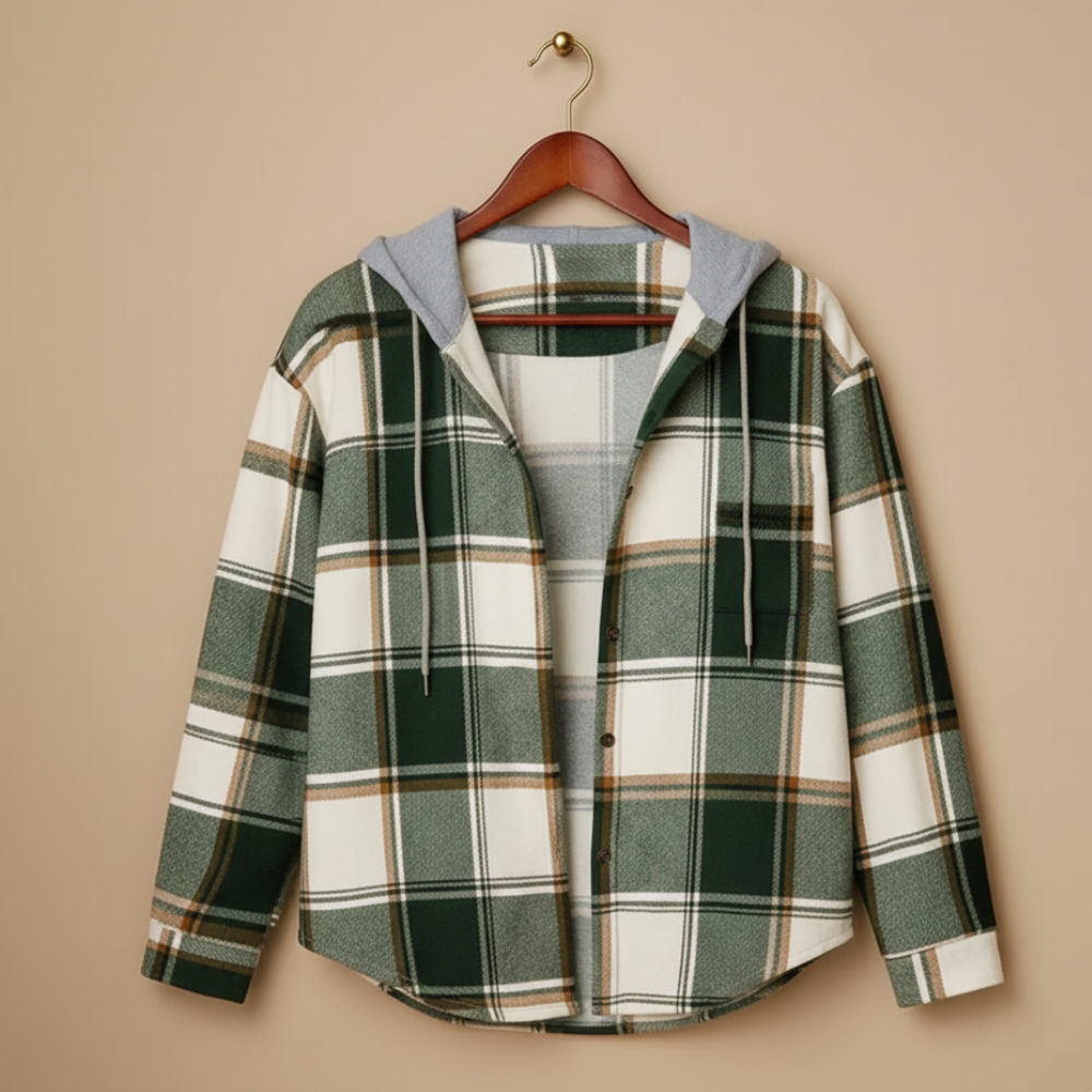 Plaid hooded jacket women relaxed fit with breathable fabric