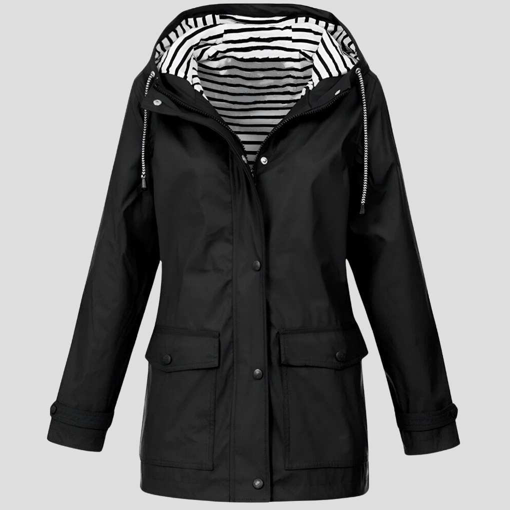 Women waterproof windproof hooded jacket relaxed fit with zip pockets