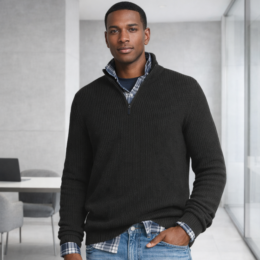 Men's Cashmere Zip Pullover | Business Casual | Soft, Elegant