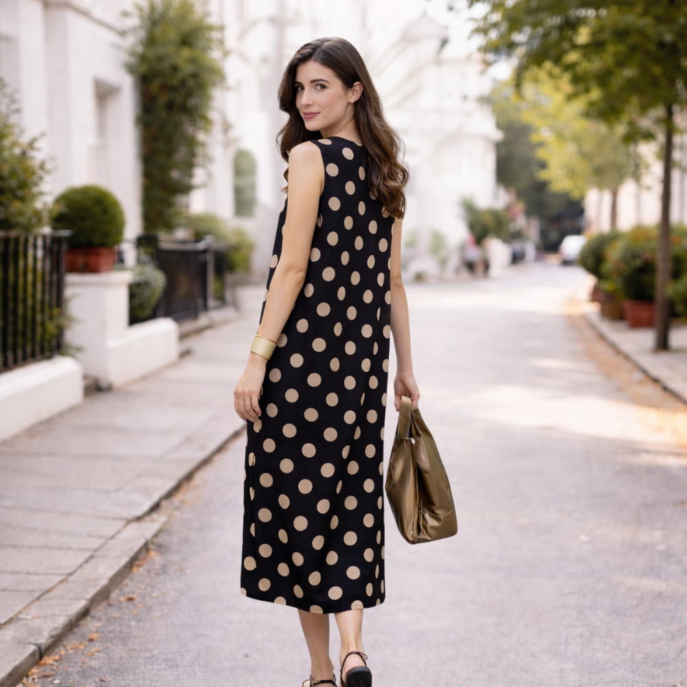 Women's Polka Dot Maxi Dress | Tummy Control, Flowy | Black