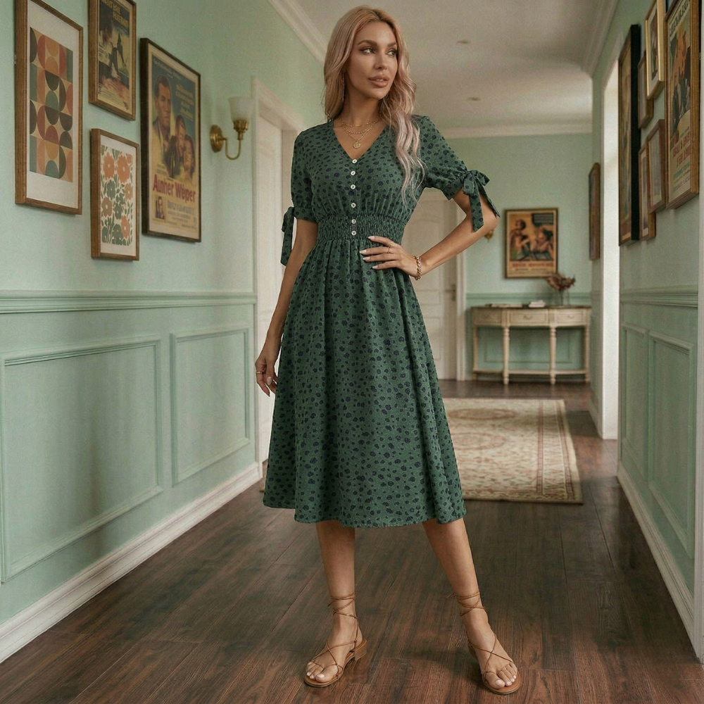 Polka Dot Dress Women Short Sleeve Vintage Inspired Style
