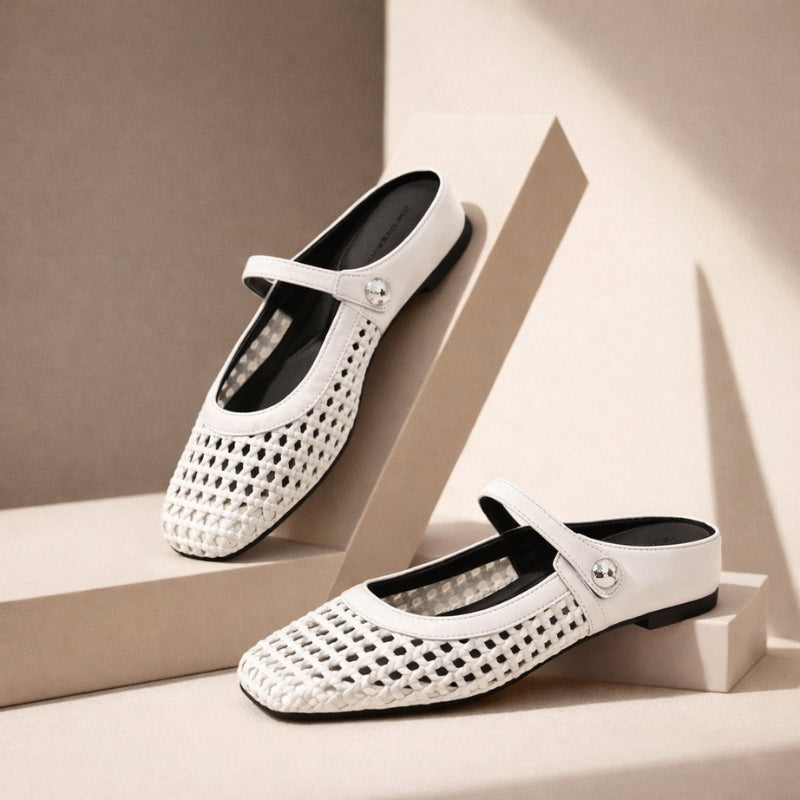 Women orthopedic woven mule flats backless slip-on supportive sole