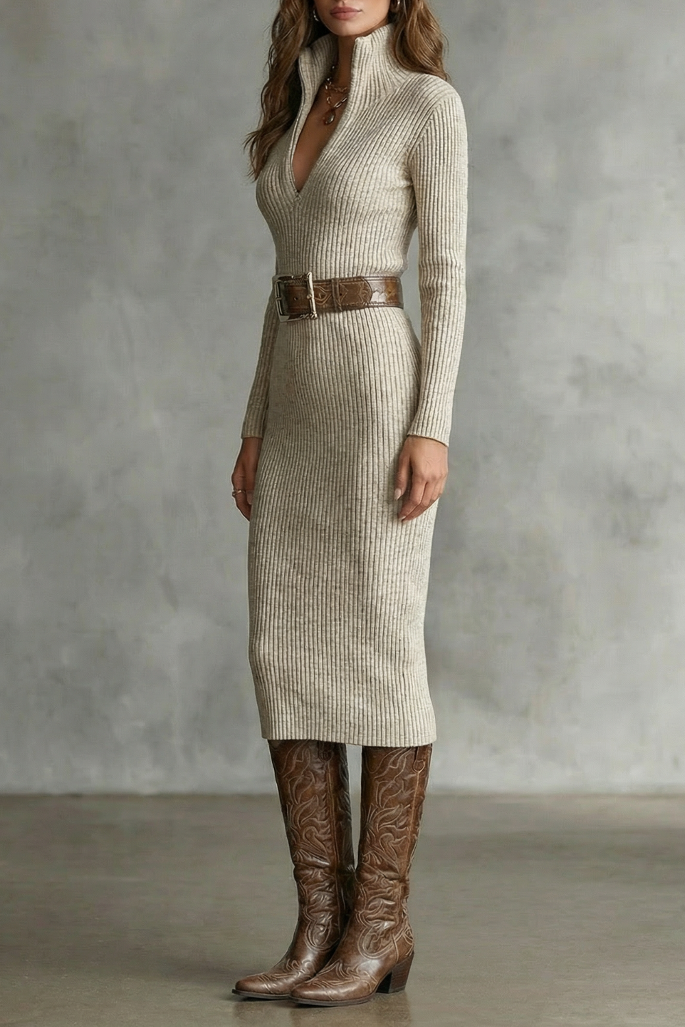 Knit Midi Dress | Women's Stretch Dress, Sculpted Waist | Fitted Style