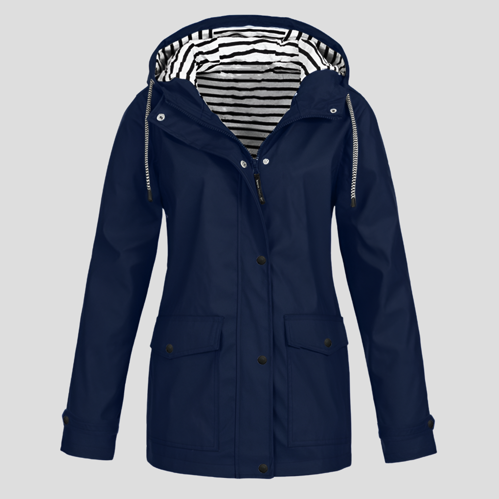 Women waterproof windproof hooded jacket relaxed fit with zip pockets