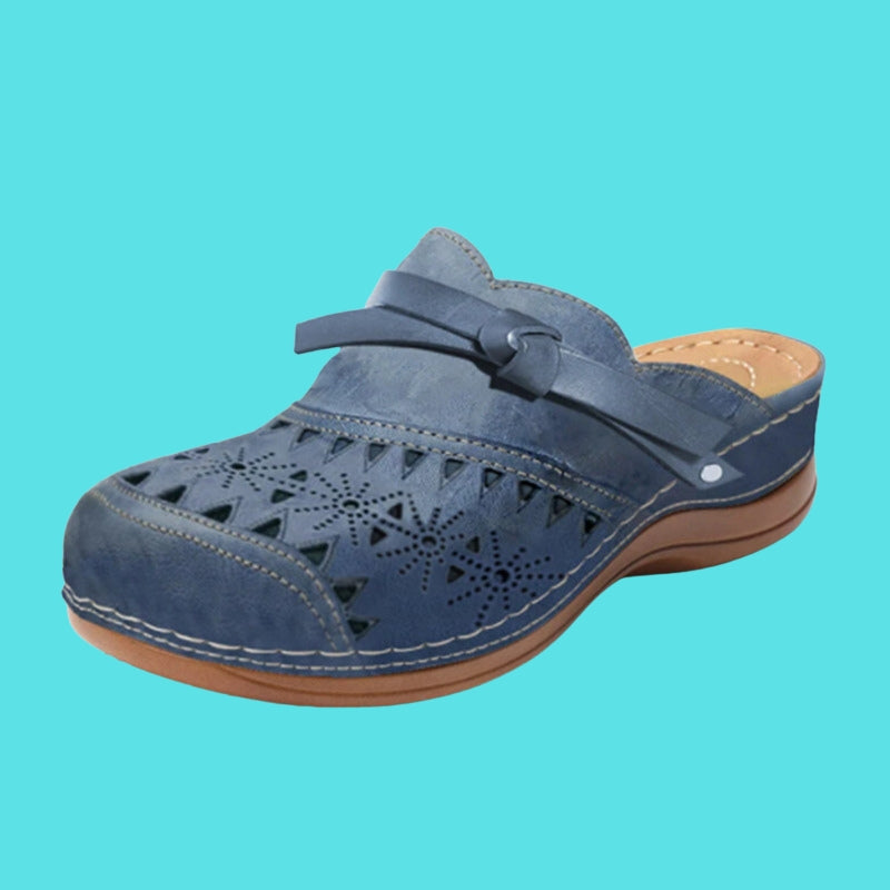 Women cushioned flat mules with bow detail slip-on open-back design