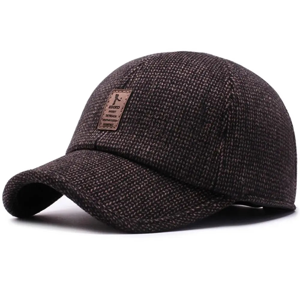 Men winter hat with earflaps adjustable fit in black grey and brown