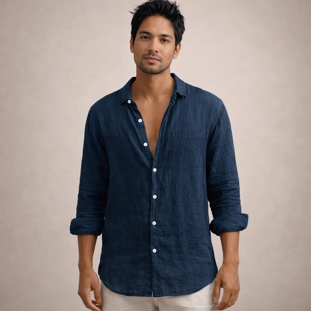 Men's Linen Shirt | Regular Fit, Open Collar | Long Sleeve