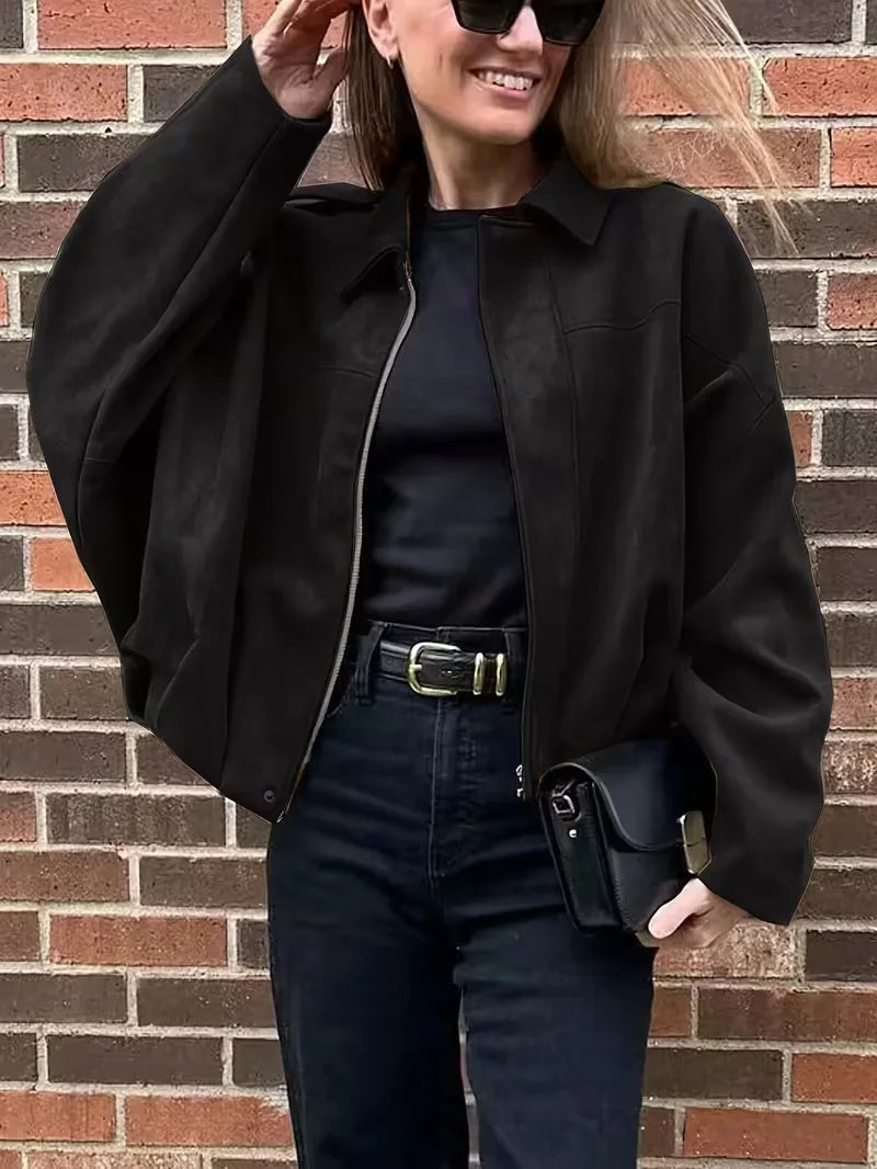 Oversized Bomber Jacket Women | Black, Apricot | Casual Streetwear