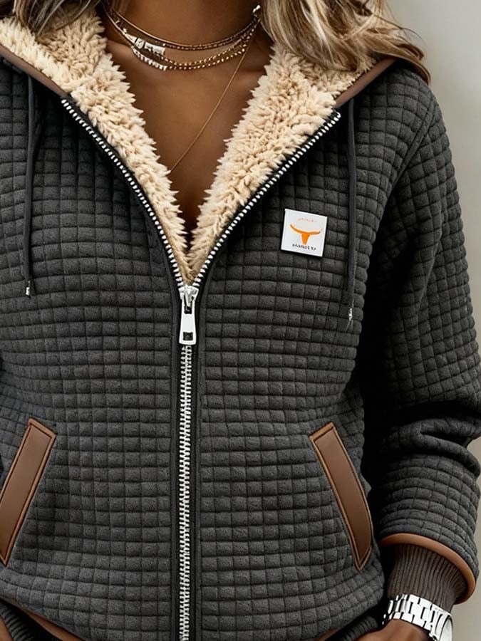 Women thermal fleece jacket windproof and padded with warm fleece lining