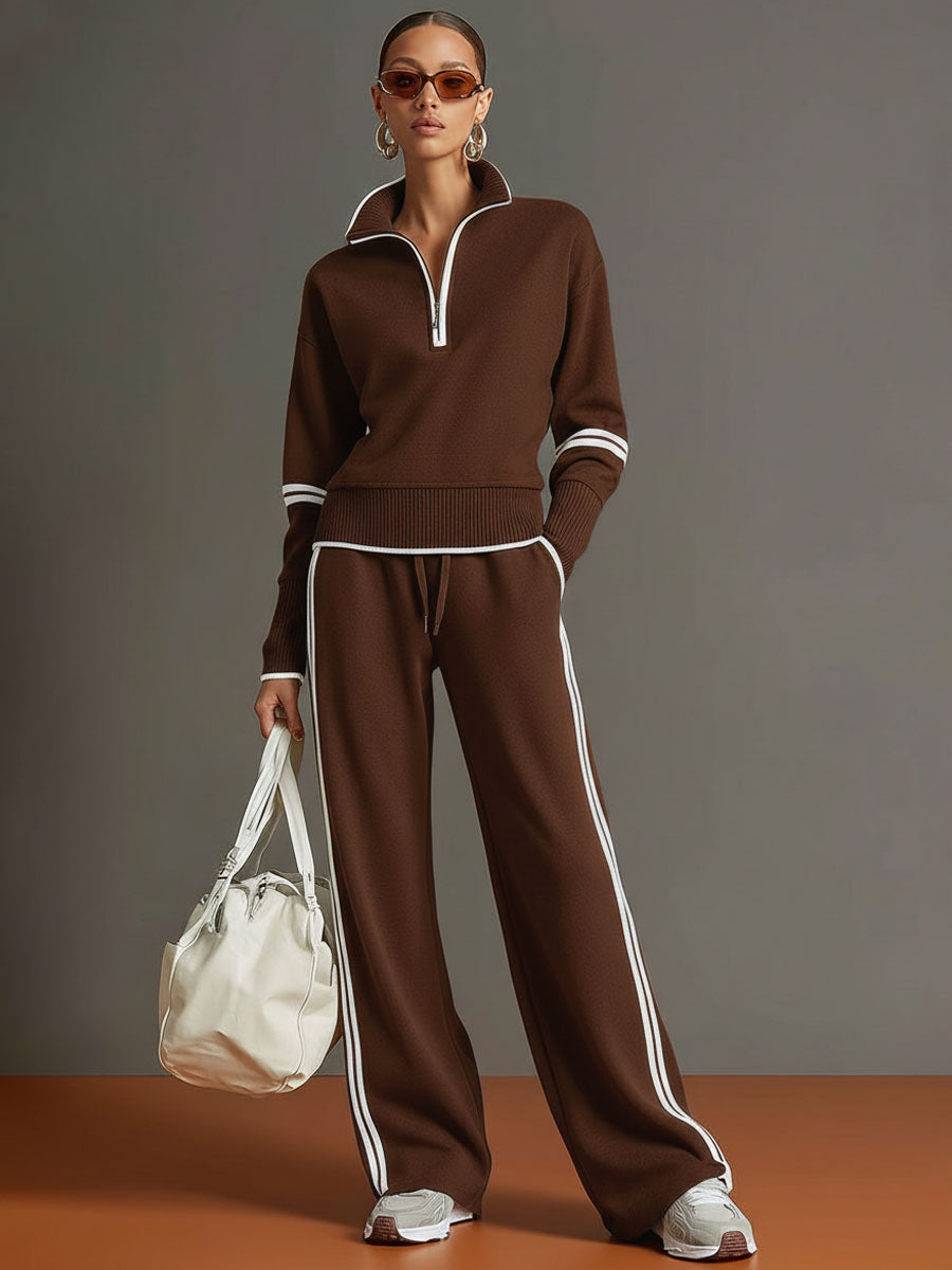 Women's Two-Piece Set | Wide-Leg Pants, Fluid Blouse | Relaxed Fit