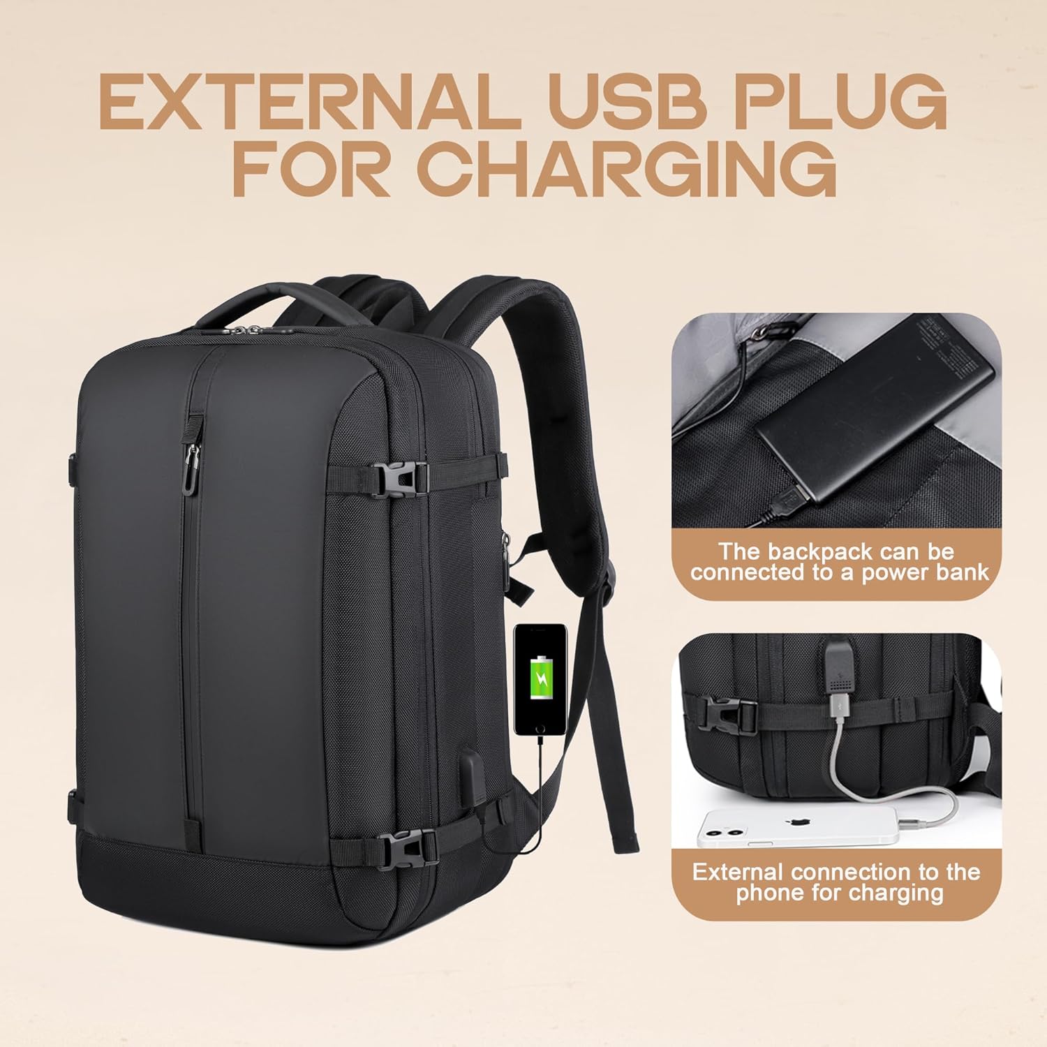 Travel Backpack 40L | Expandable, Waterproof, USB Charging, 17" Laptop
