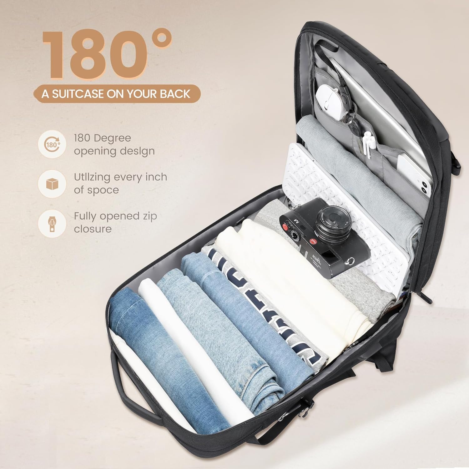 Travel Backpack 40L | Expandable, Waterproof, USB Charging, 17" Laptop