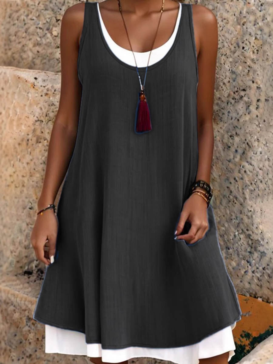 Women's Midi Dress | A-Line Cut, Sleeveless | U Neckline, Loose Polyester Dress