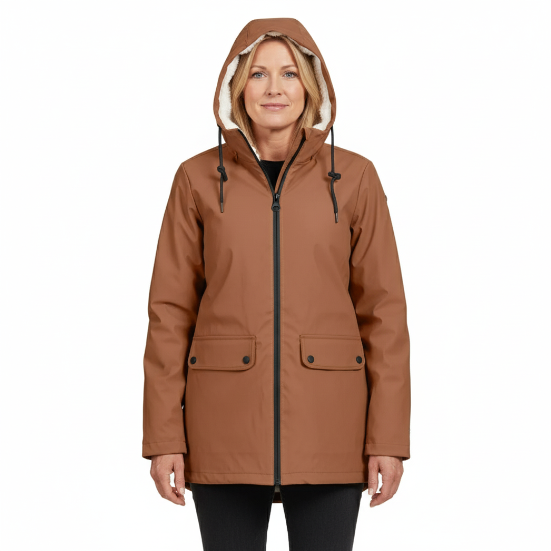 Women waterproof fleece lined jacket with adjustable hooded design