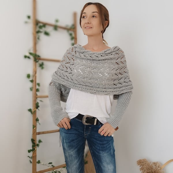 Women everything winter knit shawl scarf wrap with double sleeves in multiple colours